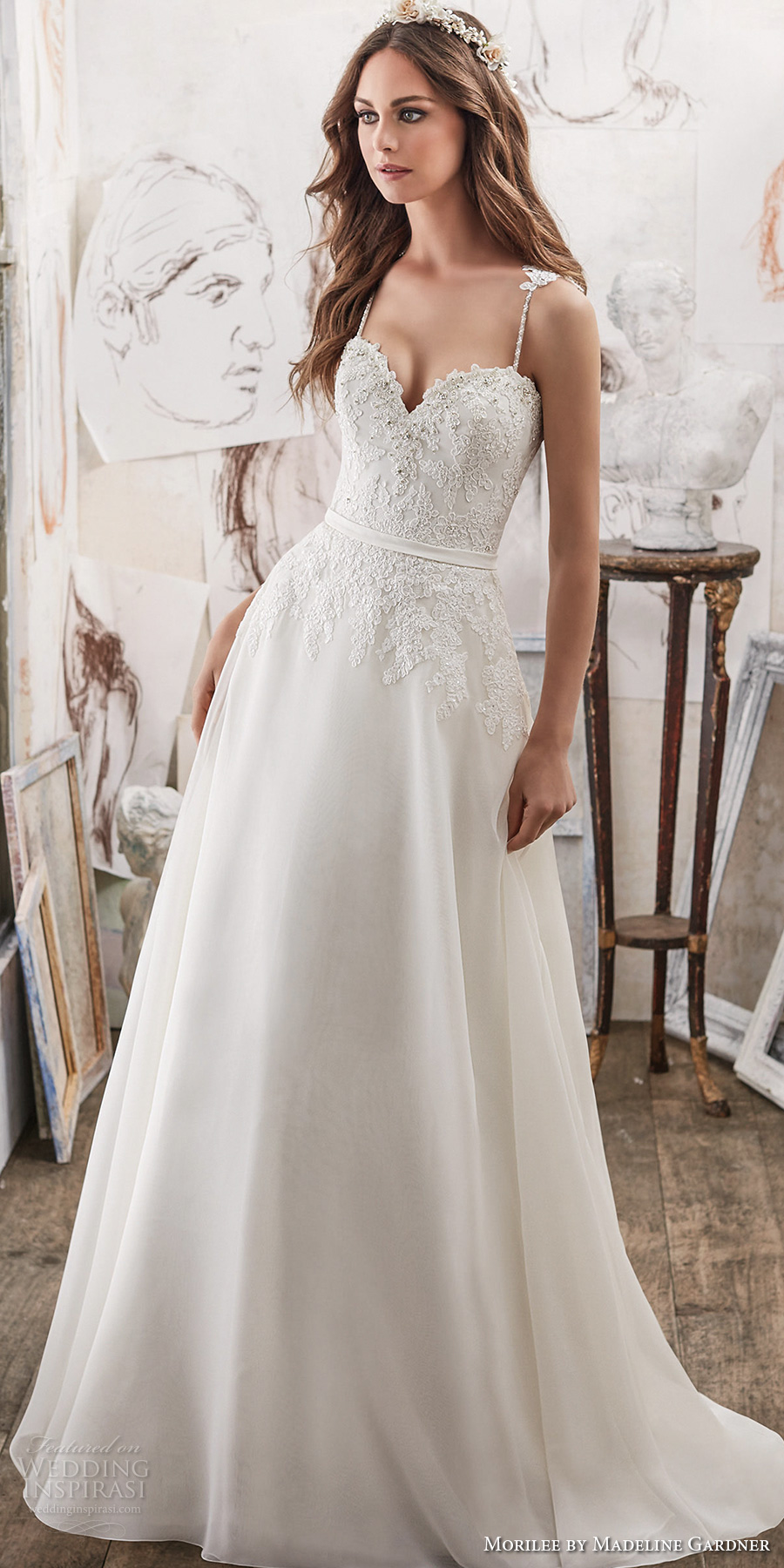 morilee spring 2017 bridal spagetti strap sweetheart neckline heavily embellished bodice romantic modified a  line wedding dress chapel train (5514) mv