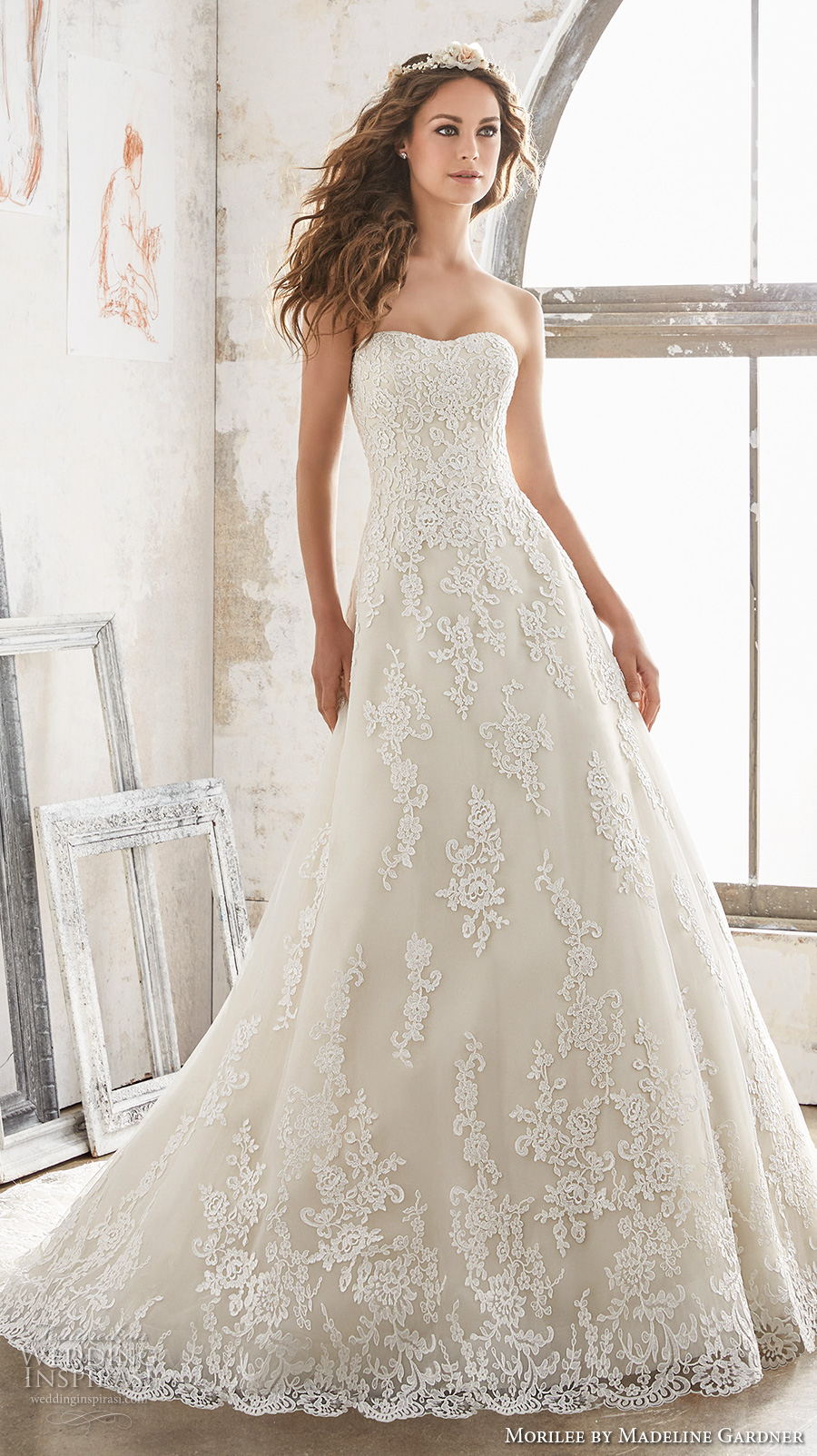 morilee spring 2017 bridal strapless semi sweetheart neckline full embellishment romantic a  line wedding dress chapel train (5502) mv