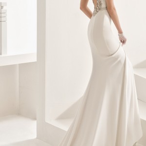 rosa clara 2017 bridal embellished cap sleeves bateau neck simple clean elegant sheath wedding dress open low back chapel train (naira)  bv