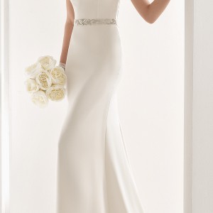 rosa clara 2017 bridal embellished cap sleeves bateau neck simple clean elegant sheath wedding dress open low back chapel train (naira)  fv