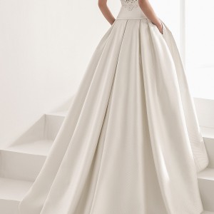 rosa clara 2017 bridal sleeveless bateau neckline simple clean drop waist ball gown wedding dress with pockets cover lace back chapel train (nao) bv