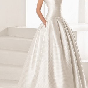 rosa clara 2017 bridal sleeveless bateau neckline simple clean drop waist ball gown wedding dress with pockets cover lace back chapel train (nao)  fv