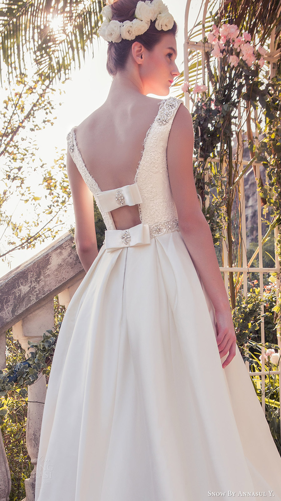 snow annasul y 2017 bridal (sa3202b) sleeveless embellished straps scoop neck ball gown wedding dress bv bow keyhole