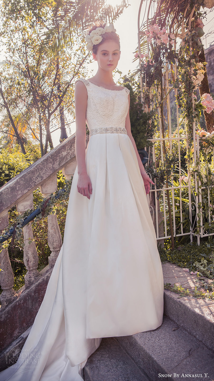 snow annasul y 2017 bridal (sa3202b) sleeveless embellished straps scoop neck ball gown wedding dress mv modern train