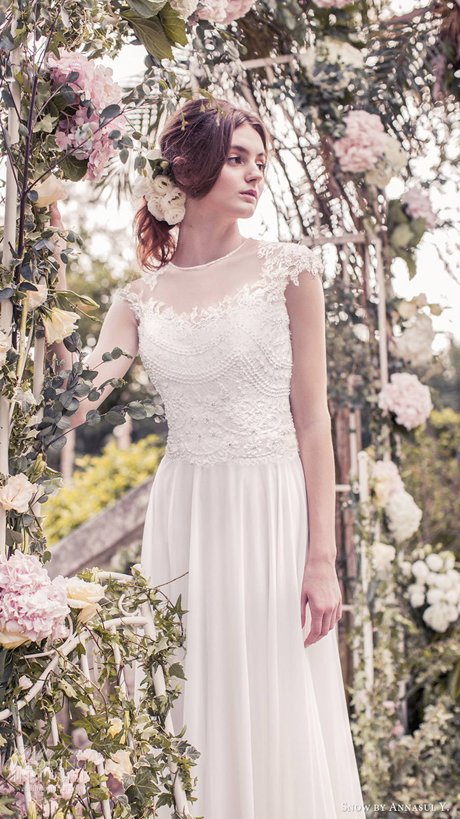 snow annasul y 2017 bridal (sa3361b) cap sleeves illusion jewel neck beaded bodice a line wedding dress mv romantic