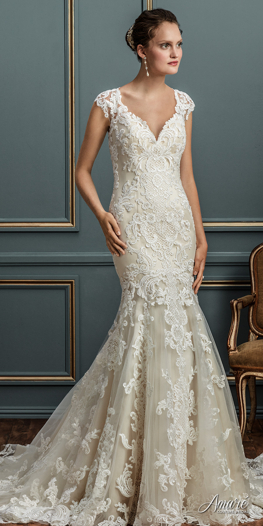 cap sleeve fit and flare wedding dress