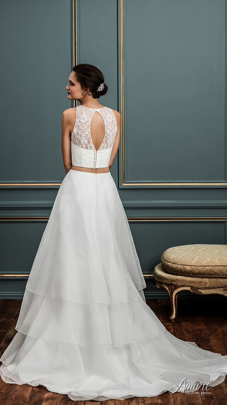 amare couture spring 2017 bridal halter illusion jewel sweetheart neckline 2 piece heavily embellished bodice romantic elegant a  line wedding dress keyhole back chapel train (isabelle) bv