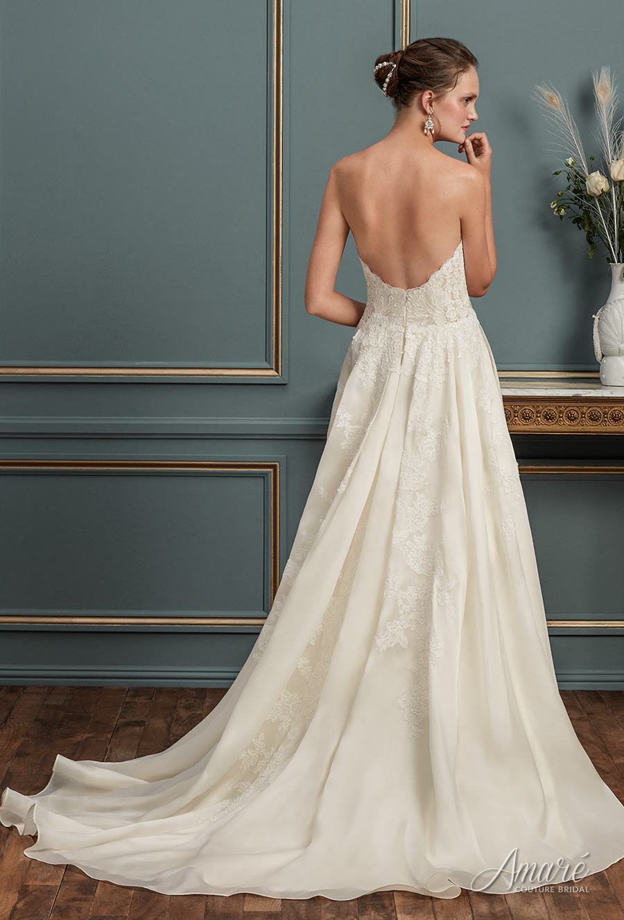 amare couture spring 2017 bridal strapless sweetheart neckline heavily embellished bodice elegant a  line wedding dress chapel train (aurelia) bv