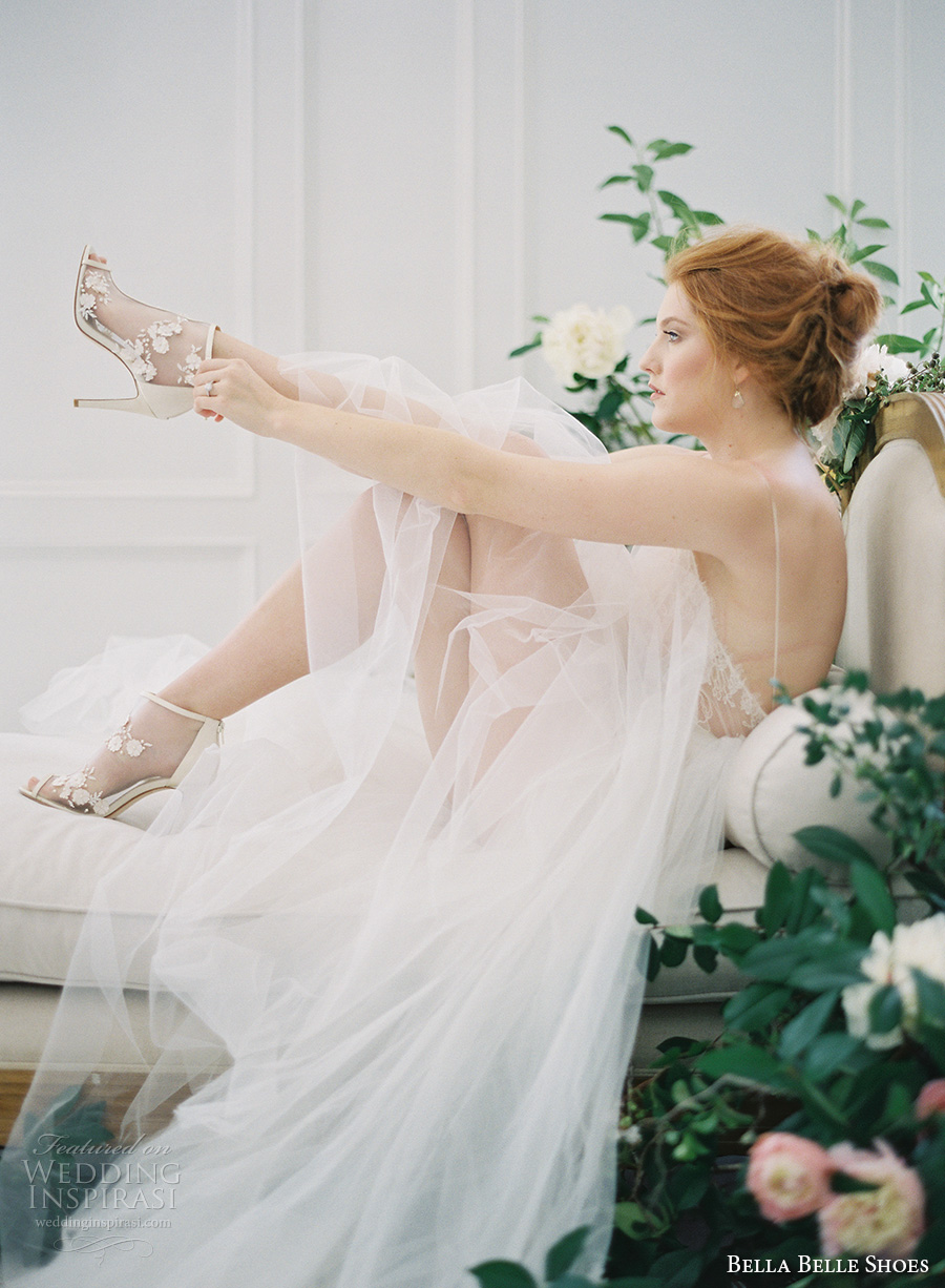 bella belle shoes bridal wedding shoes booties peek top high heels sheer embroidered   