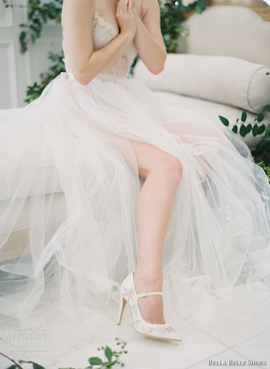 bella belle shoes bridal wedding shoes sheer embrodered high heels cross ankle strap dorsay pump   