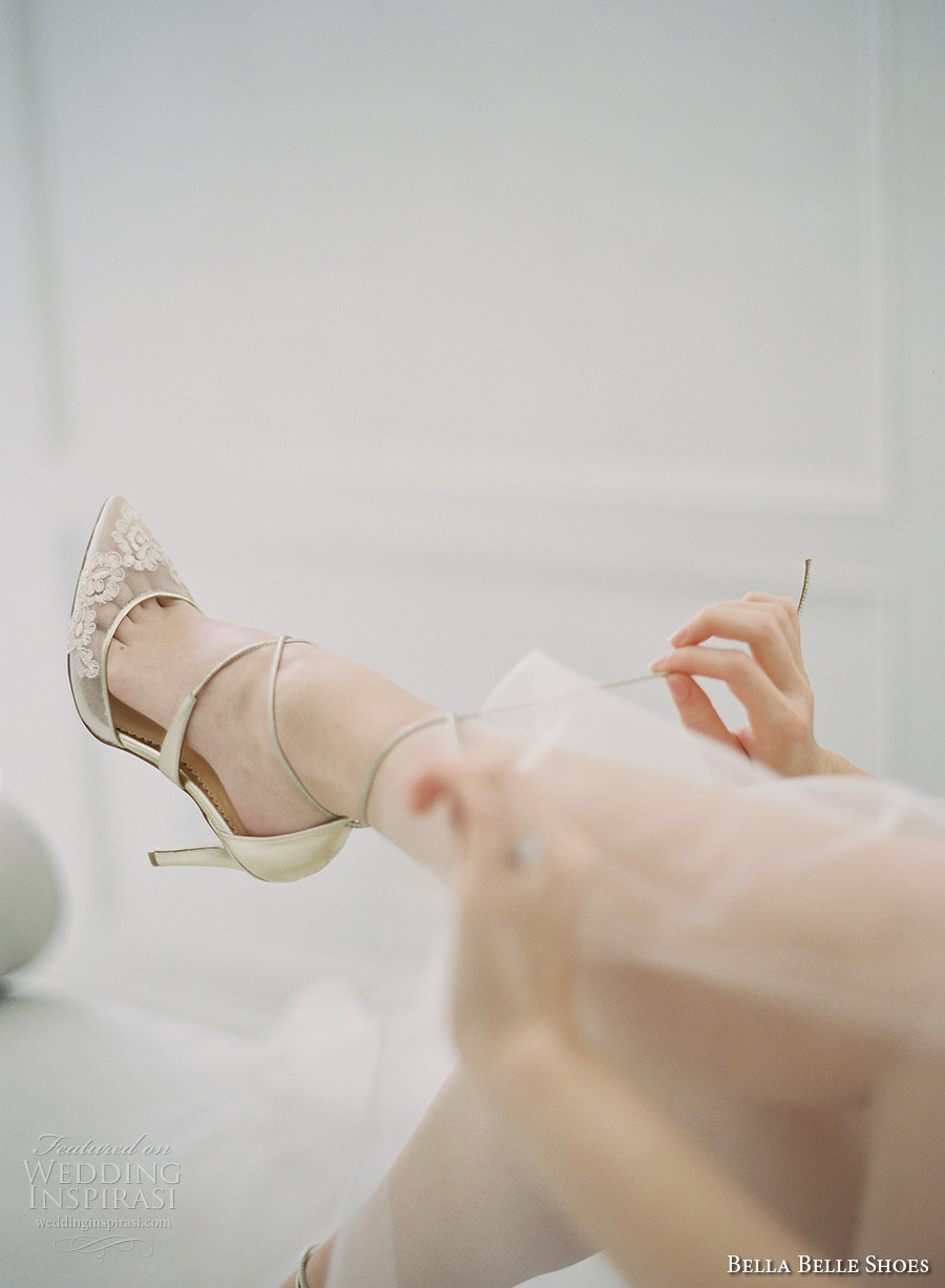 bella belle shoes bridal wedding shoes sheer embrodered high heels cross ankle strap dorsay pump    