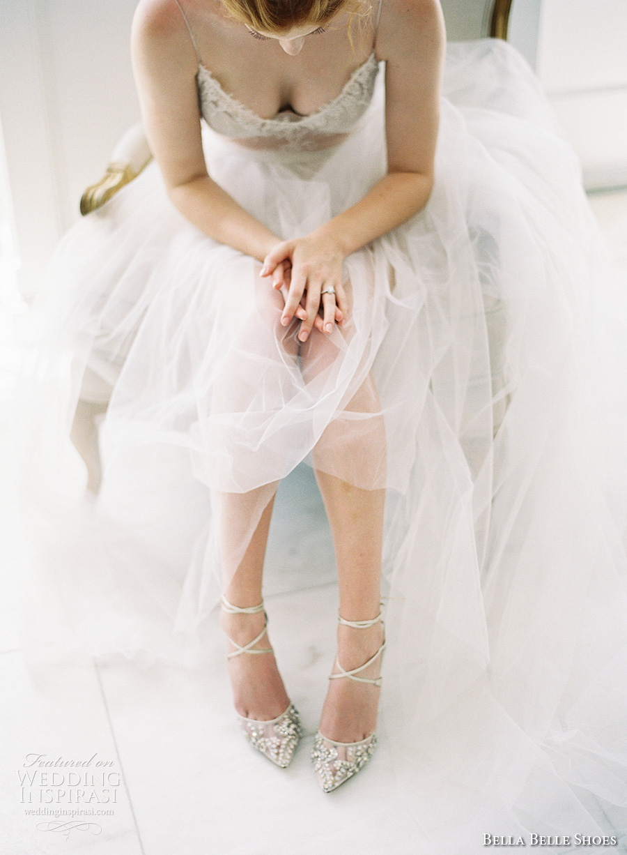 bella belle shoes bridal wedding shoes sheer embrodered high heels cross ankle strap dorsay pump         