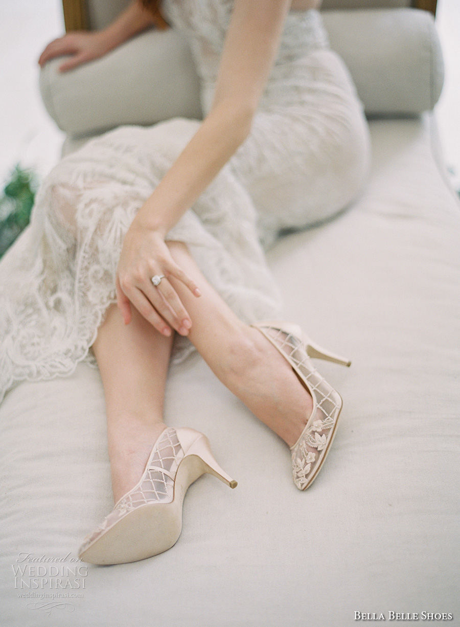 bella belle shoes bridal wedding shoes white sheer embrodered pump high heels shoes