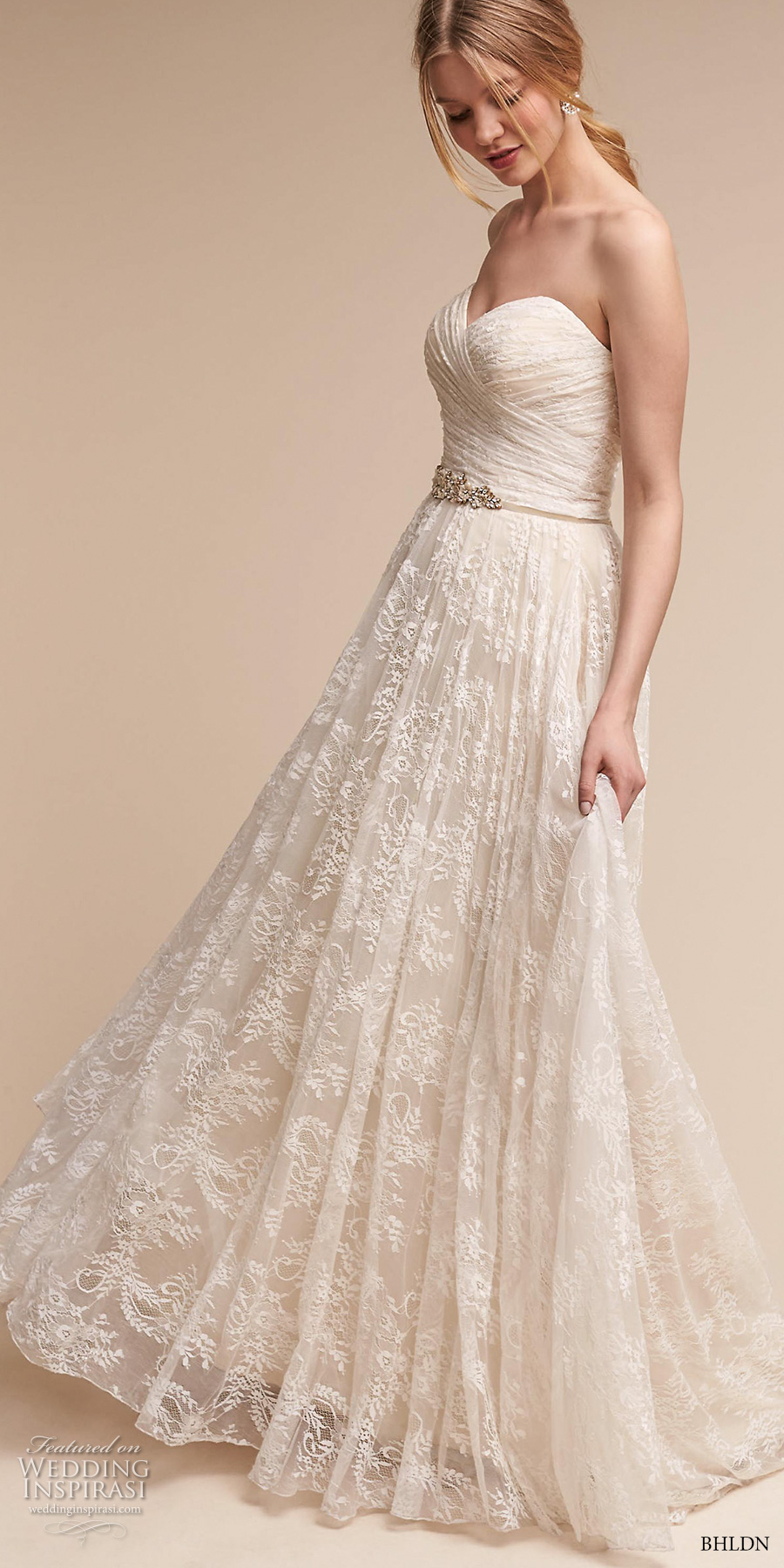 bhldn spring 2017 bridal strapless wrap over ruched bodice romantic a  line wedding dress short train (freesia) mv