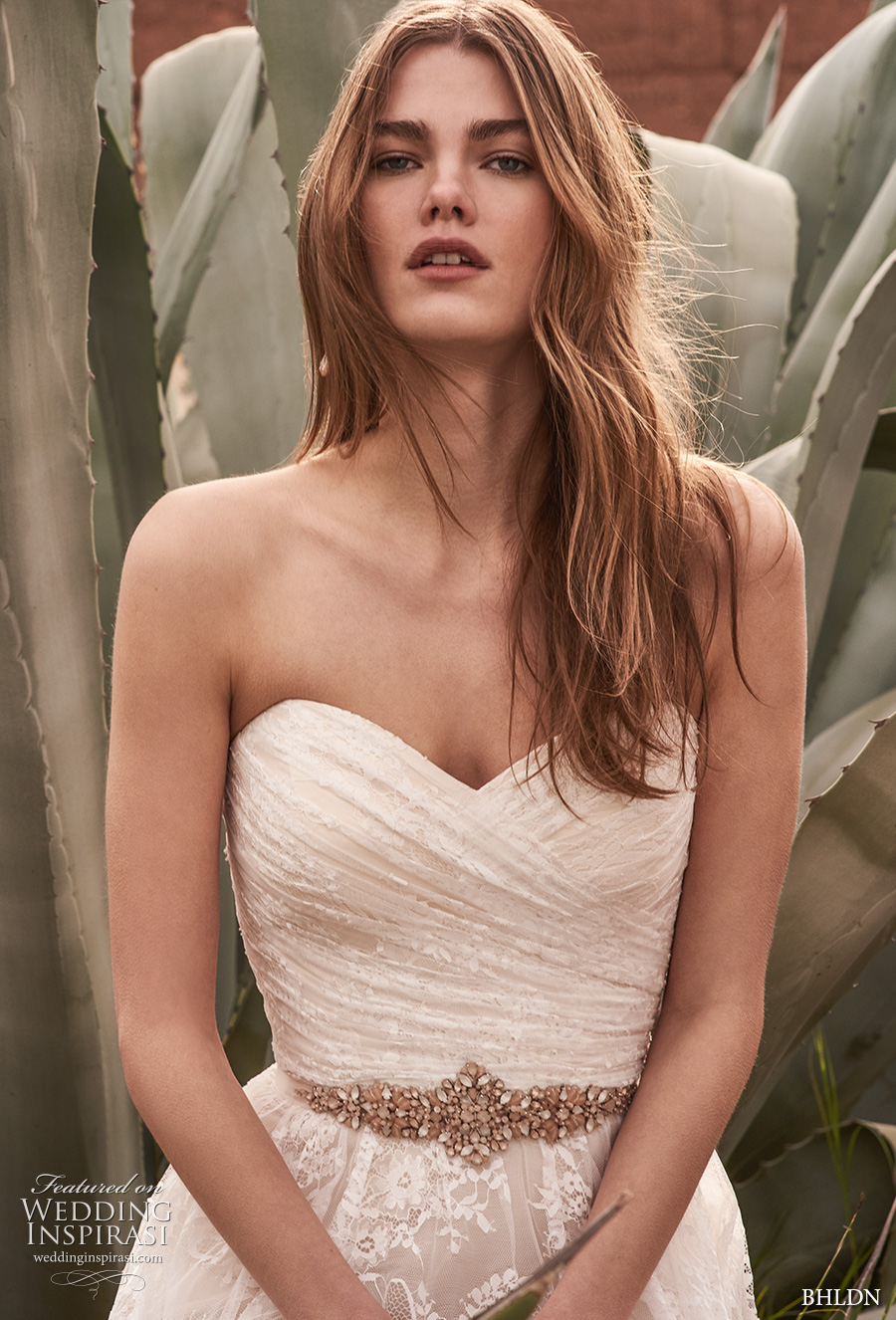 bhldn spring 2017 bridal strapless wrap over ruched bodice romantic a  line wedding dress short train (freesia) zv