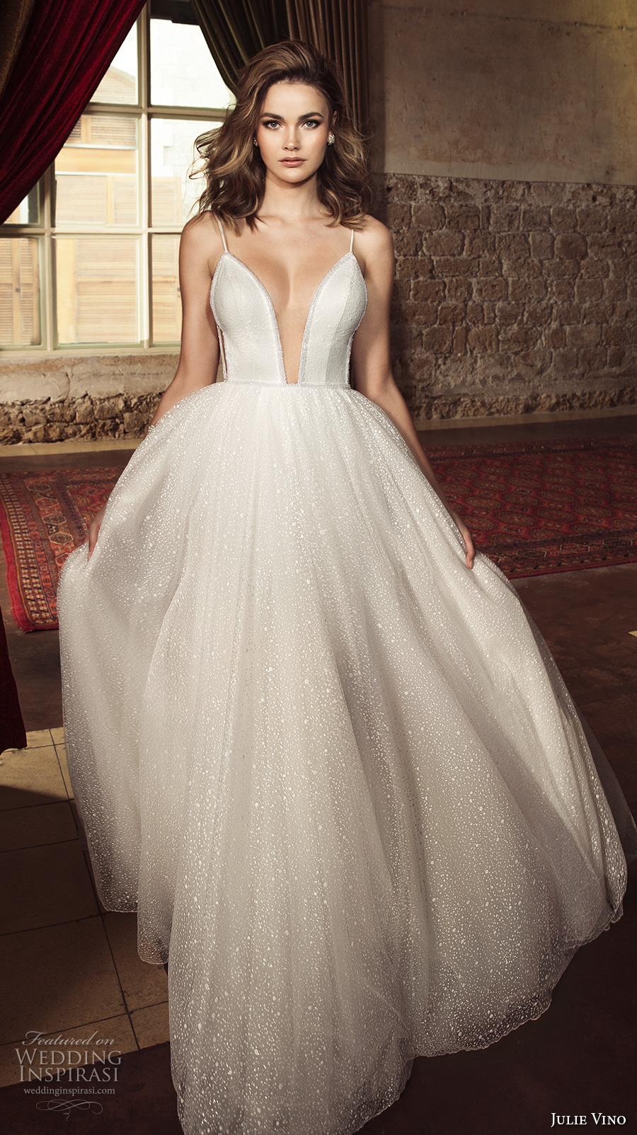 julie vino 2017 bridal spagetti strap deep plunging v neck full embellishment shimmering sexy glamorous open side a line wedding dress open low back chapel train (1251) mv julie vino 2017 bridal spagetti strap deep plunging v neck full embellishment shimmering sexy glamorous open side a line wedding dress open low back chapel train (1251) mv