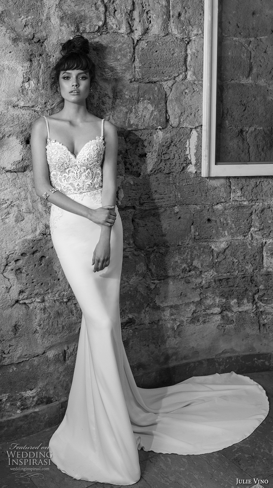julie vino 2017 bridal spagetti strap sweetheart neckline heavily embellished bodice fit and flare sheath wedding dress open low back chapel train (1259) mv julie vino 2017 bridal spagetti strap sweetheart neckline heavily embellished bodice fit and flare sheath wedding dress open low back chapel train (1259) mv
