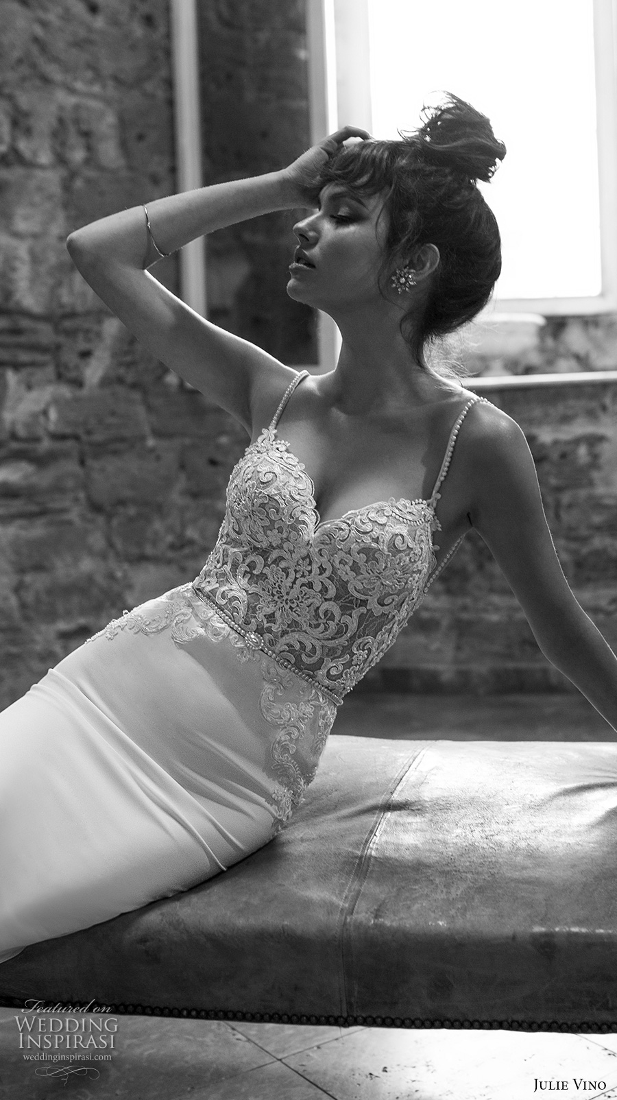 julie vino 2017 bridal spagetti strap sweetheart neckline heavily embellished bodice fit and flare sheath wedding dress open low back chapel train (1259) zv julie vino 2017 bridal spagetti strap sweetheart neckline heavily embellished bodice fit and flare sheath wedding dress open low back chapel train (1259) zv