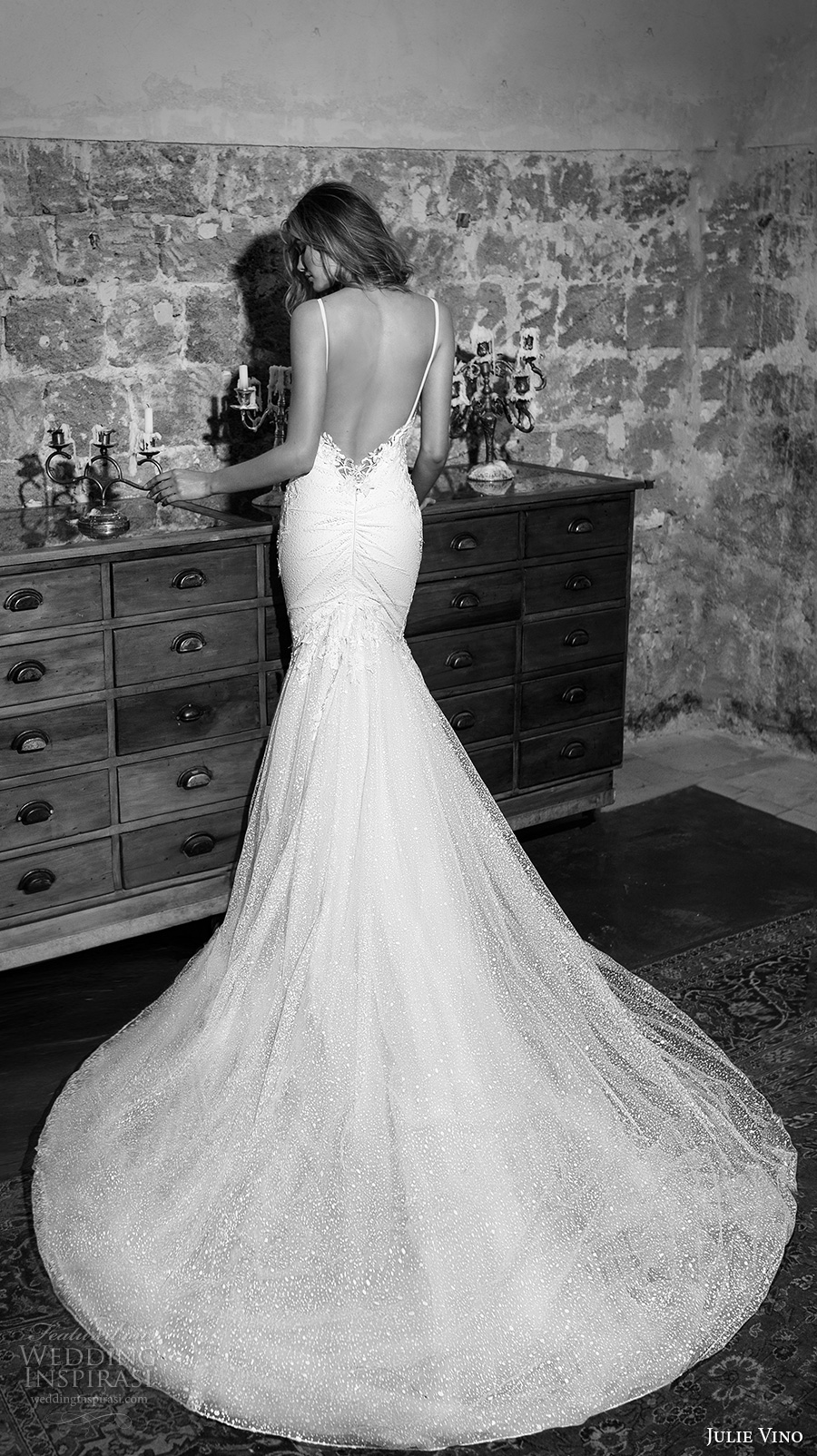 julie vino 2017 bridal spagetti strap sweetheart neckline heavily embellished bodice sexy mermaid wedding dress open low back chapel train (1252) bv