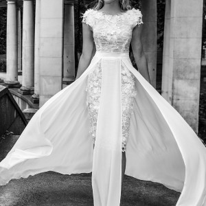nurit hen 2017 bridal cap sleeves bateau neckline full embellihsment romantic mini short wedding dress a  line overskirt (9) mv
