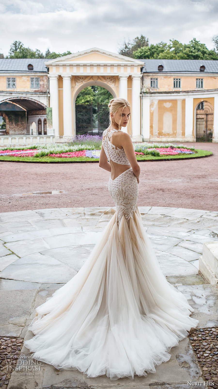 nurit hen 2017 bridal sleeveless sweetheart neckline fully embellished bodice tulle skirt elegant glamorous mermaid wedding dress illusion lace back chapel train (17) bv