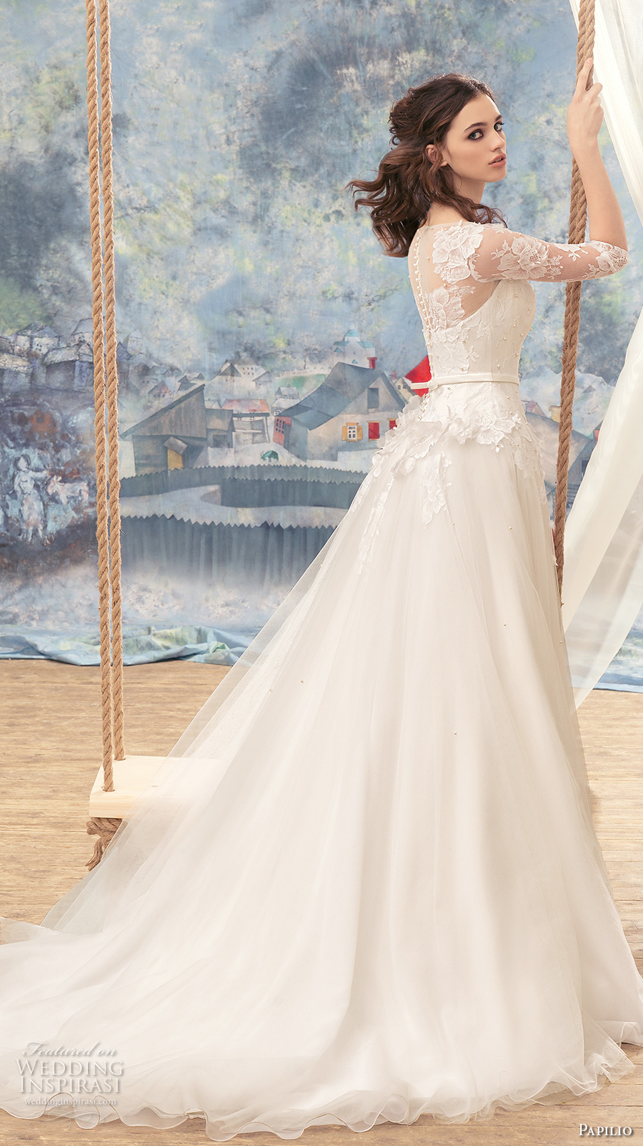 papilio 2017 bridal half sleeves illusion bateau sweetheart neck heavily embellished bodice romantic a  line wedding dress covered lace back chapel train (seagull) sdv