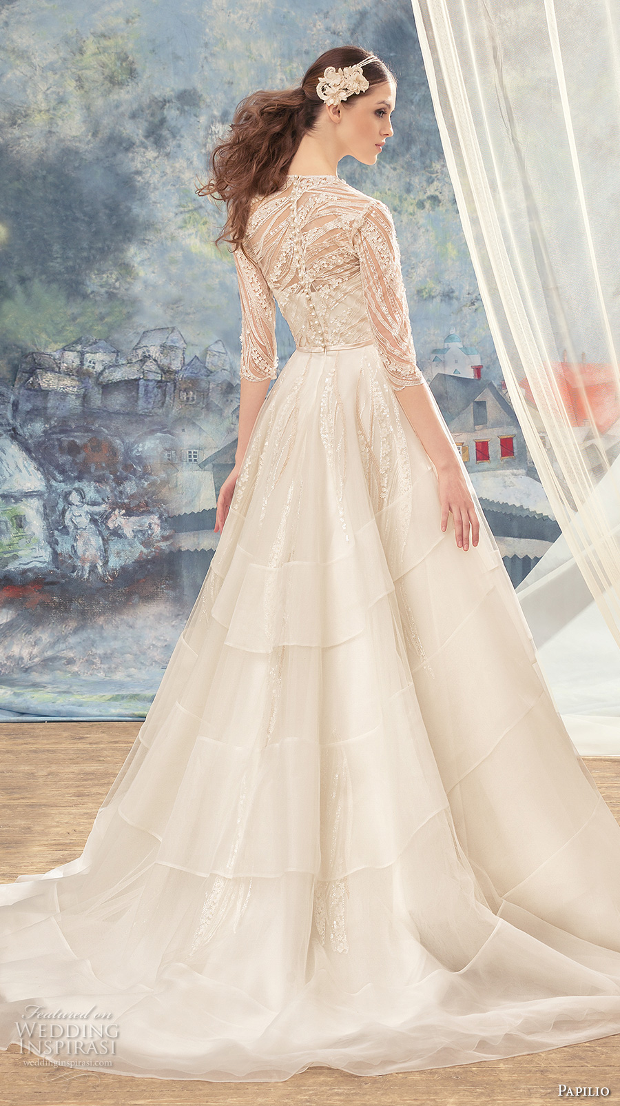 papilio 2017 bridal half sleeves illusion v sweetheart neckline heavily embellished bodice layered skirt romantic a line wedding dress covered lace back sweep train (cedarbird) bv papilio 2017 bridal half sleeves illusion v sweetheart neckline heavily embellished bodice layered skirt romantic a line wedding dress covered lace back sweep train (cedarbird) bv