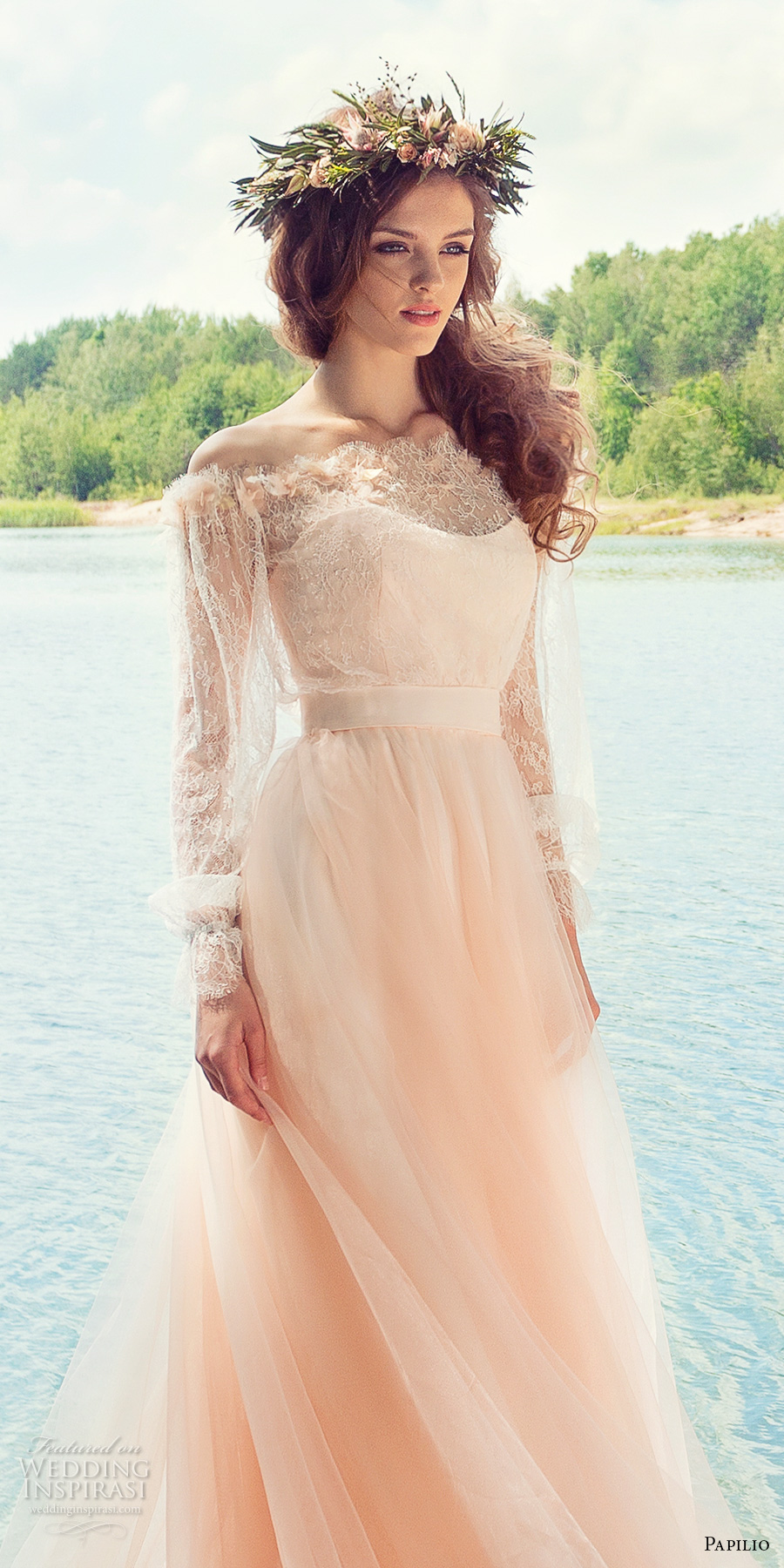 papilio 2017 bridal long sleeves off the shoulder sweetheart neckline heavily embellished bodice peach color romantic a line wedding dress chapel train (cockatiel) zv papilio 2017 bridal long sleeves off the shoulder sweetheart neckline heavily embellished bodice peach color romantic a line wedding dress chapel train (cockatiel) zv