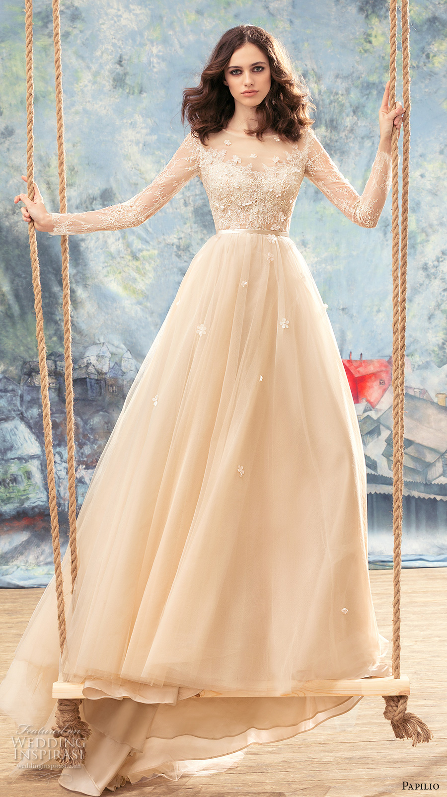papilio 2017 bridal long sleeves sheer bateau sweetheart neckline heavily embellished bodice ivory color romantic a line wedding dress sheer back chapel train (crane) mv papilio 2017 bridal long sleeves sheer bateau sweetheart neckline heavily embellished bodice ivory color romantic a line wedding dress sheer back chapel train (crane) mv