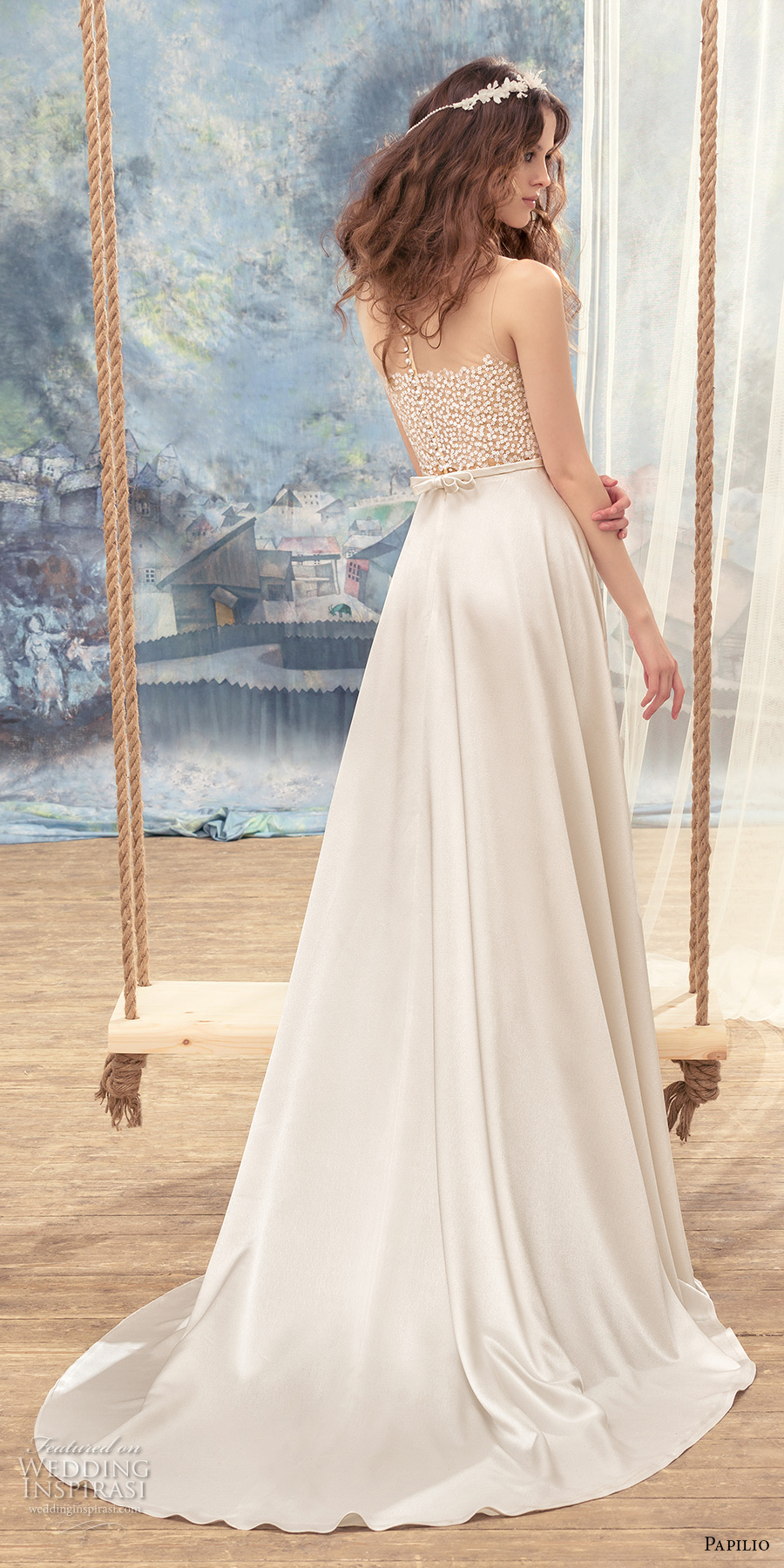 papilio 2017 bridal sleeveless bateau neckline heavily embellished bodice satin skirt romantic modiified a  line wedding dress sweep train (skylark) bv
