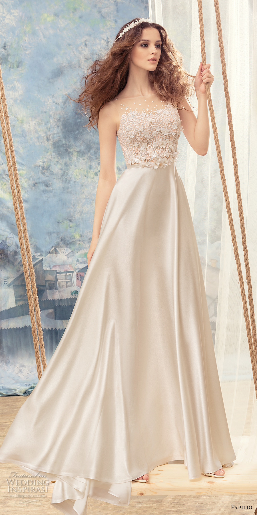 papilio 2017 bridal sleeveless bateau neckline heavily embellished bodice satin skirt romantic modiified a line wedding dress sweep train (skylark) mv papilio 2017 bridal sleeveless bateau neckline heavily embellished bodice satin skirt romantic modiified a line wedding dress sweep train (skylark) mv