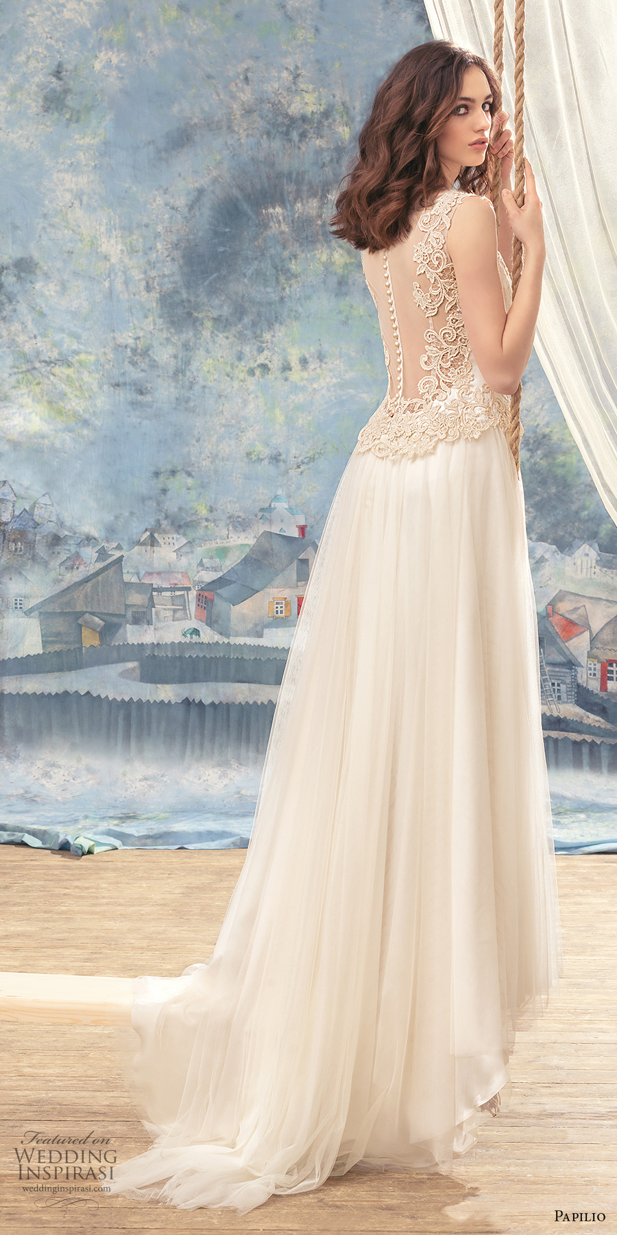 papilio 2017 bridal sleeveless thick embroidered strap sweetheart neckline heavily embellished bodice romantic modified a  line wedding dress sheer back chapel train (trogon) bv