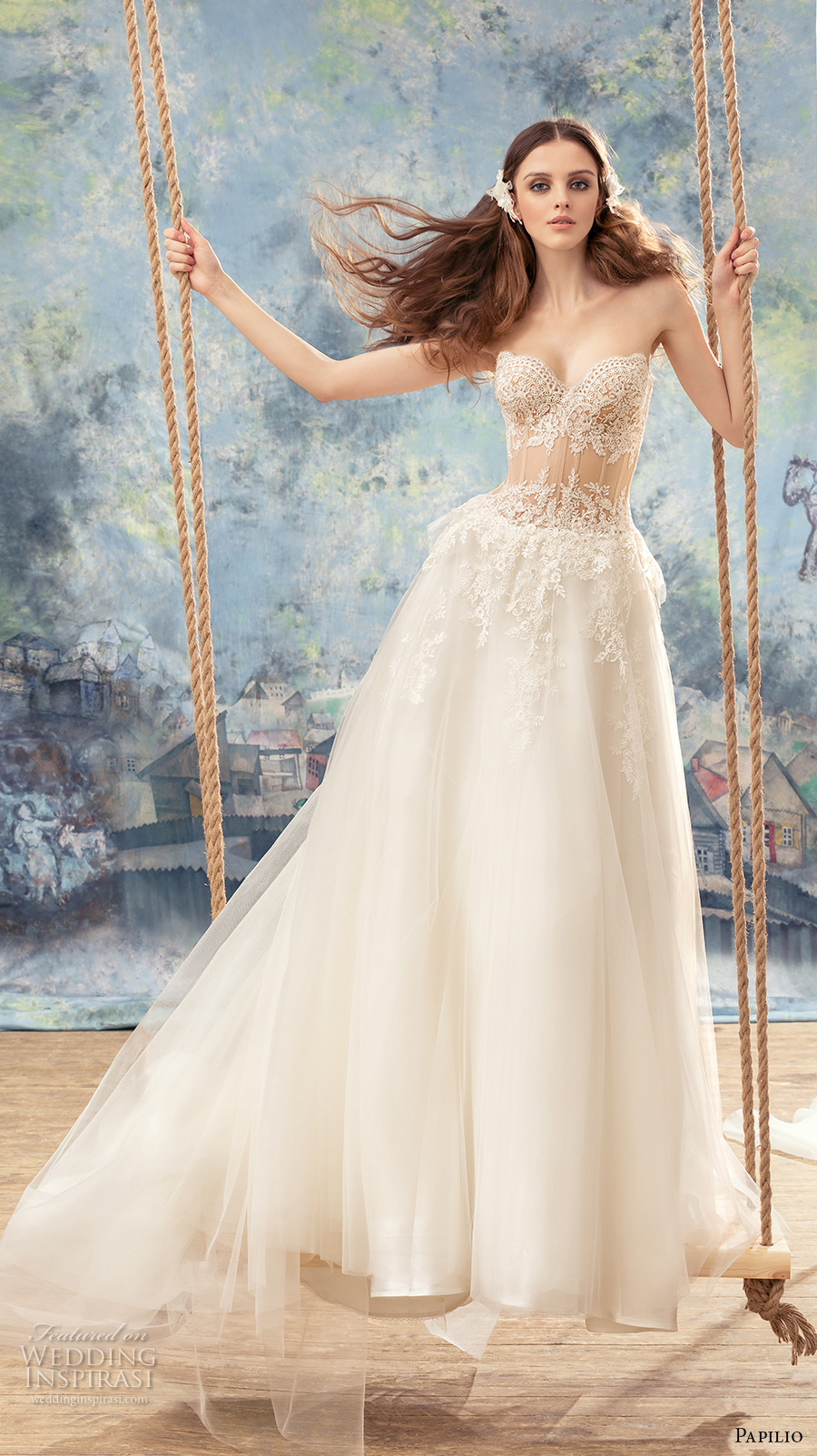 papilio 2017 bridal strapless sweetheart neckline heavily embellished bodice bustier sexy a  line wedding dress chapel train (myzomela) mv