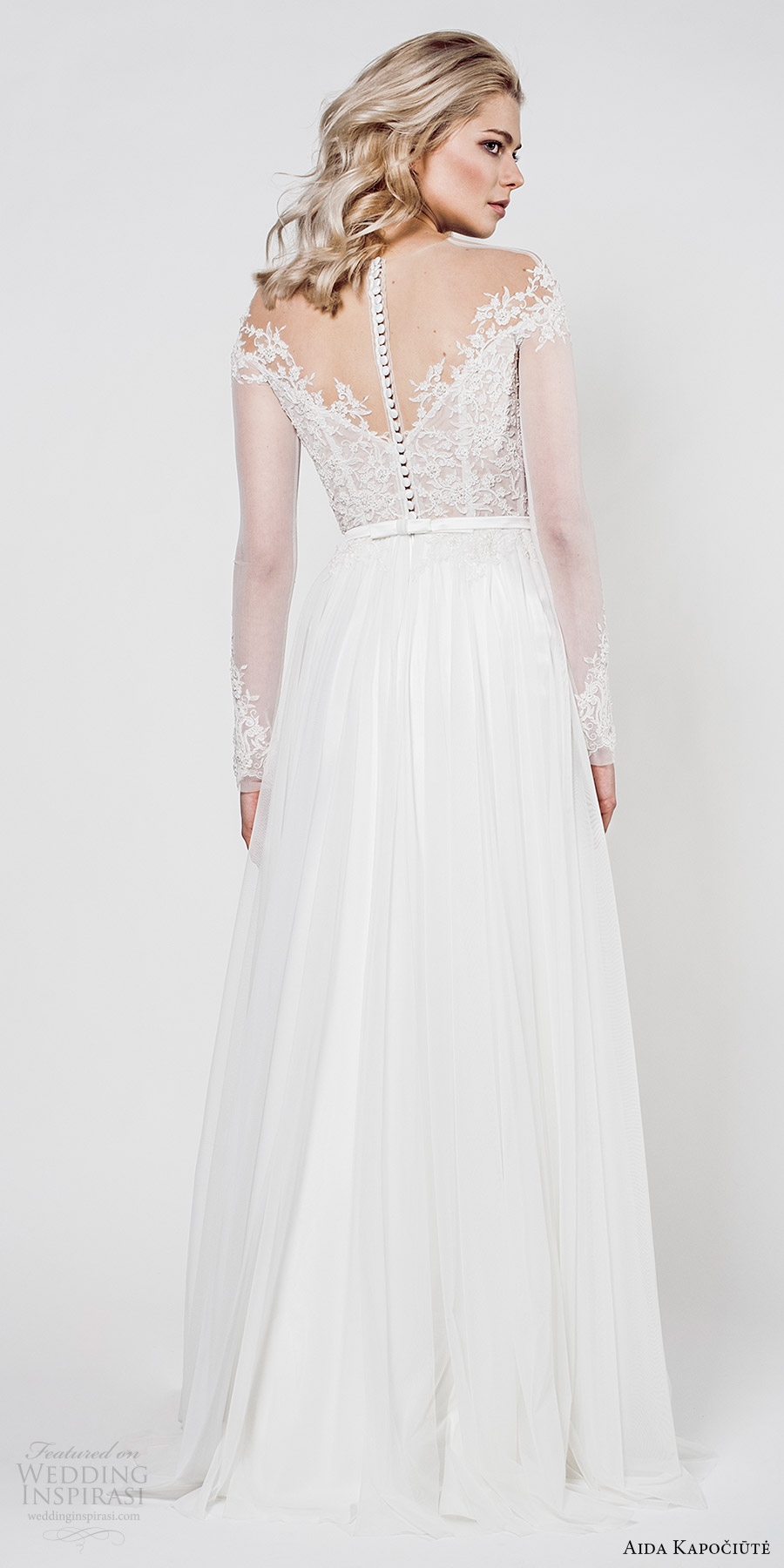 aida kapociute 2017 bridal illusion long sleeves sheer off shoulder lace bodice a line wedding dress (11) bv romantic