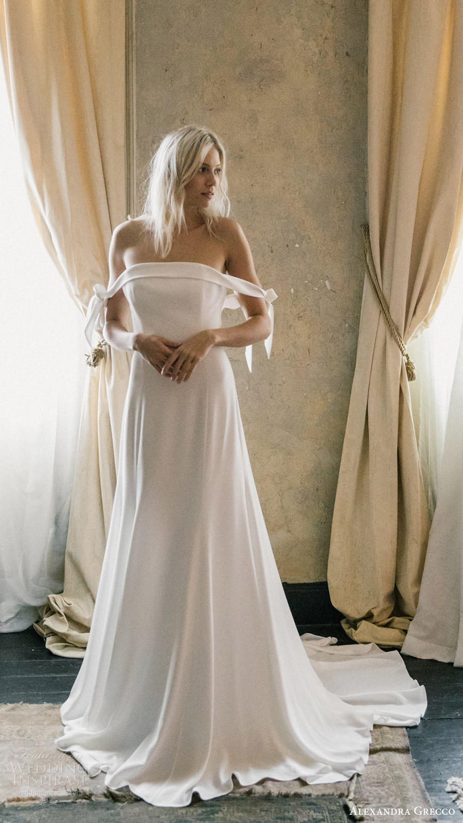 alexandra grecco fall 2017 bridal off shoulder straight across a line wedding dress (etienne) mv