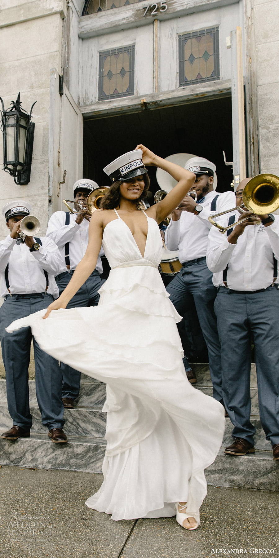 alexandra grecco fall 2017 bridal self tie spaghetti straps v neck tiered ruffle skirt column wedding dress (daphne) mv