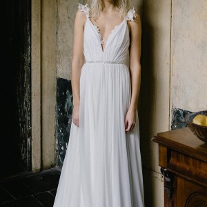 alexandra grecco fall 2017 bridal sleeveless lace straps sweetheart ruched bodice a line wedding dress (esme) mv