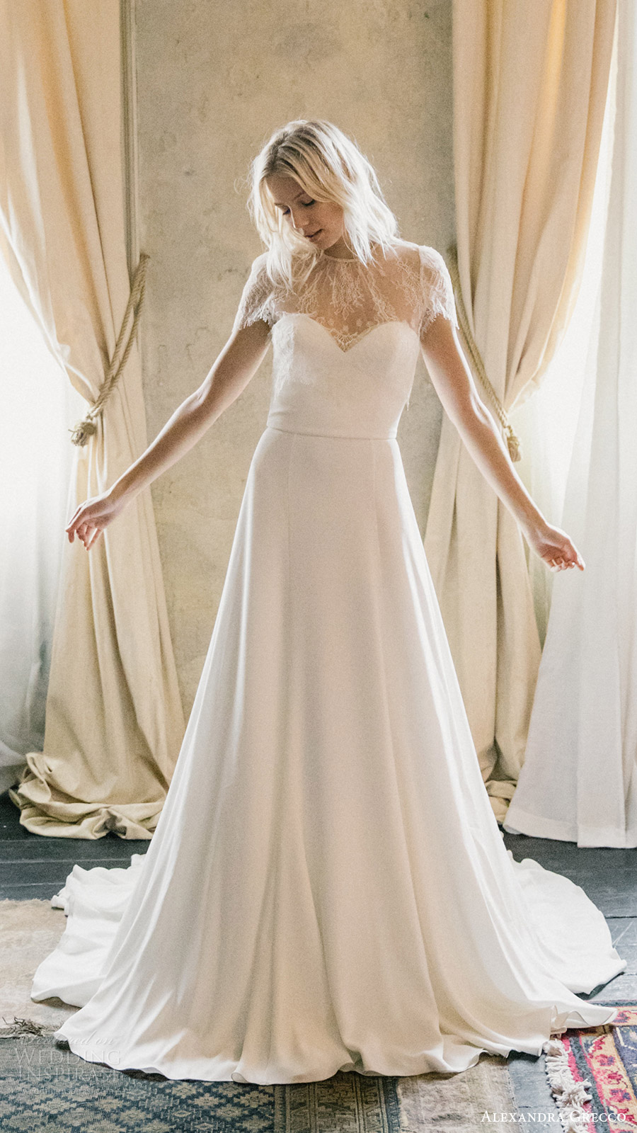 alexandra grecco fall 2017 bridal strapless sweetheart minimal embellishment a line wedding dress (emma lace topper) fv 