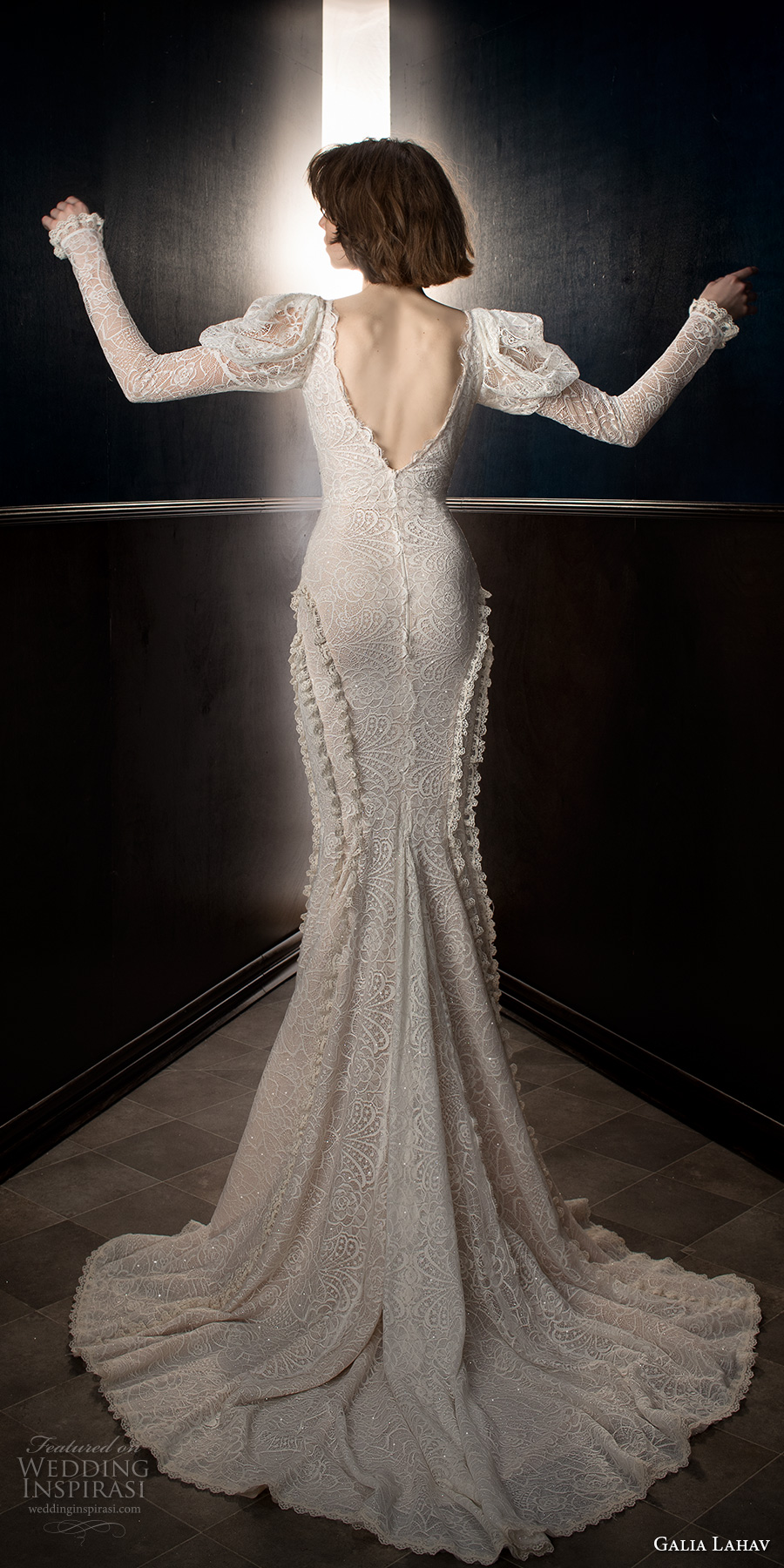 galia lahav spring 2018 bridal leg of mutton long sleeves v neck full embellishment elegant vintage fit and flare wedding dress open v back chapel train (charlie) bv