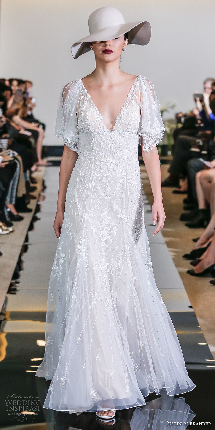 justin alexander spring 2018 bridal handkerchief short sleeves v neck full embellishement bohemian modified a  line wedding dress chapel train (23) mv