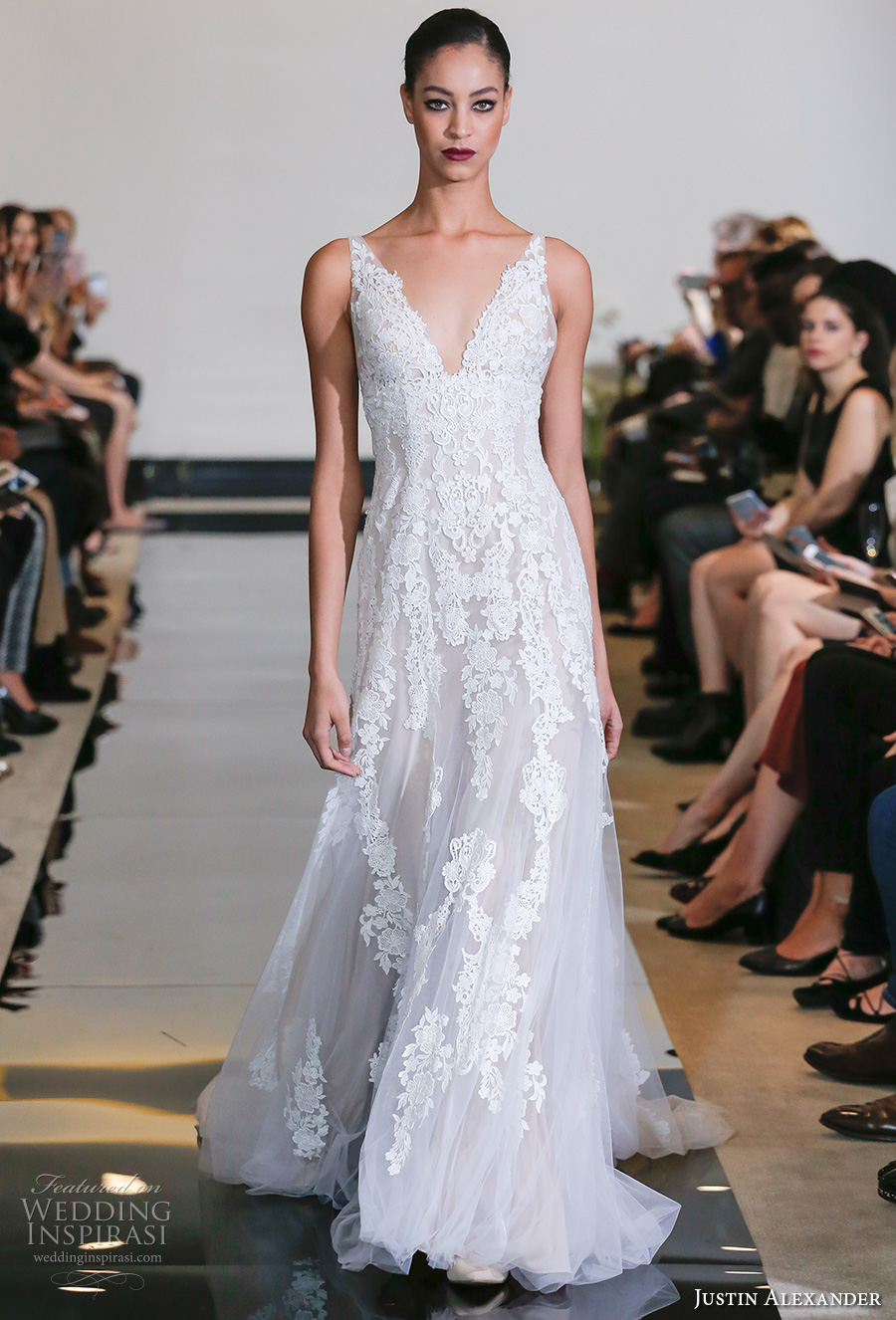 justin alexander spring 2018 bridal sleeveless v neck full embellishment elegant romantic flowy modified a  line wedding dress chapel train (20) mv