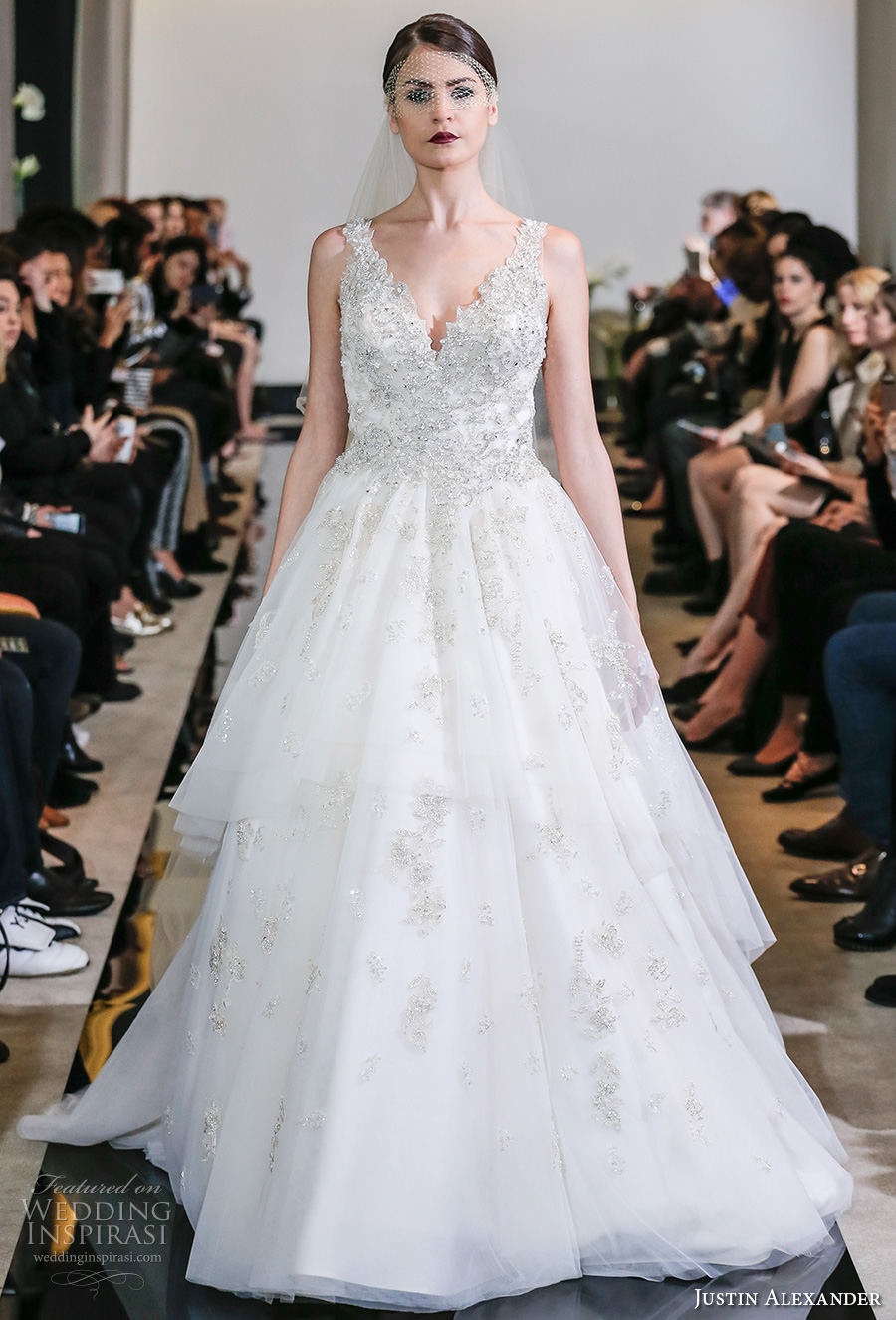 justin alexander spring 2018 bridal sleeveless v neck heavily embellished bodice crystal beaded princess a  line wedding dress chapel train (25) mv