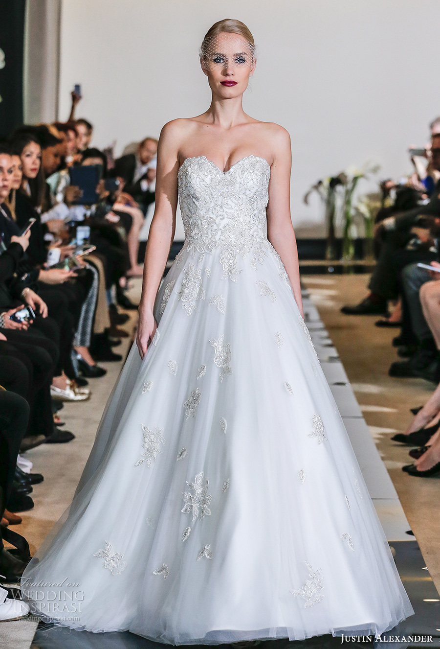 justin alexander spring 2018 bridal strapless sweetheart neckline heavily embellished bodice romantic a  line wedding dress chapel train (17) mv