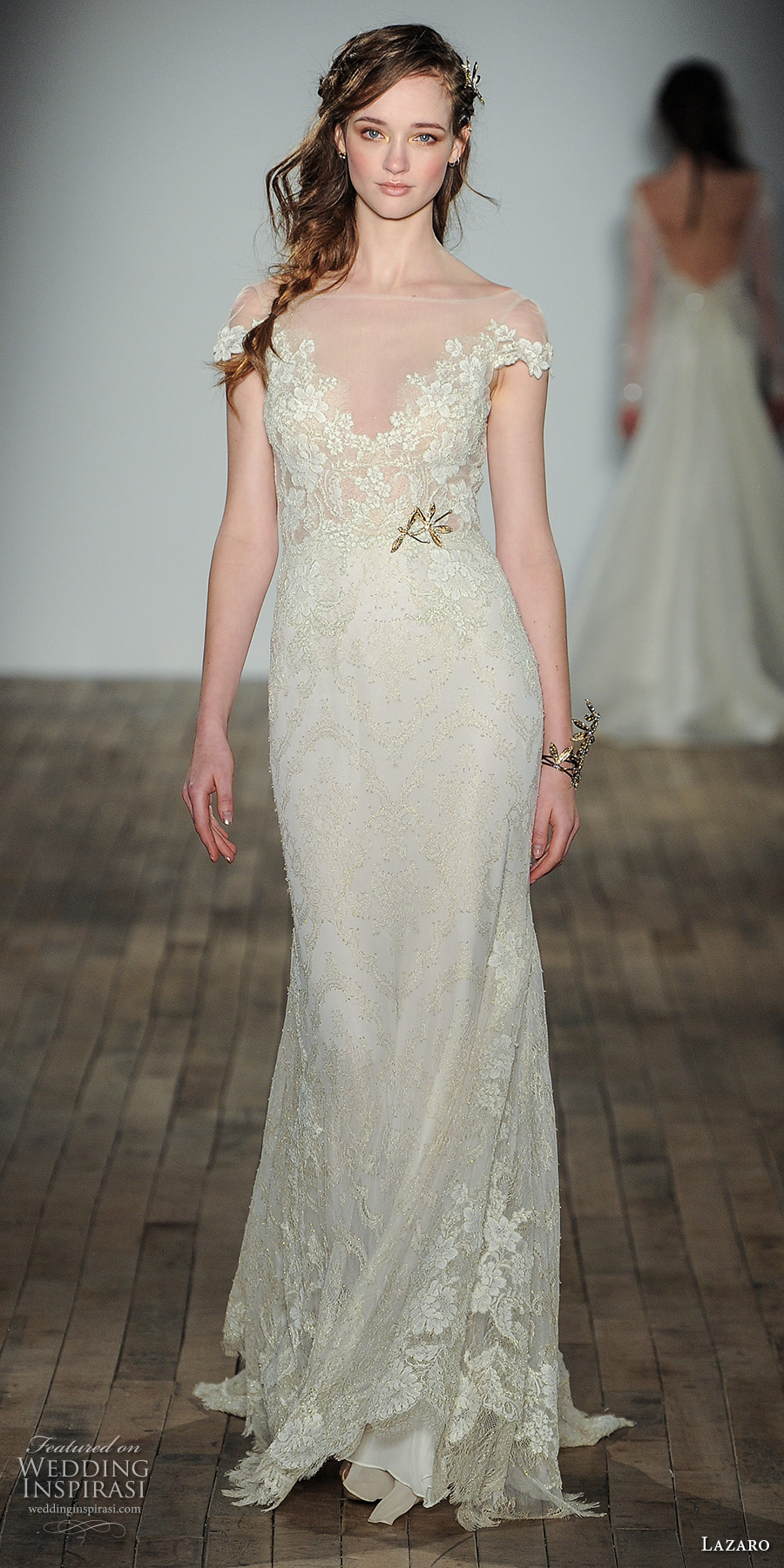 lazaro fall 2017 bridal cap sleeves v neck heavily embellished bodice elegant romantic sheath wedding dress open v back sweep train (09) mv lazaro fall 2017 bridal cap sleeves v neck heavily embellished bodice elegant romantic sheath wedding dress open v back sweep train (09) mv