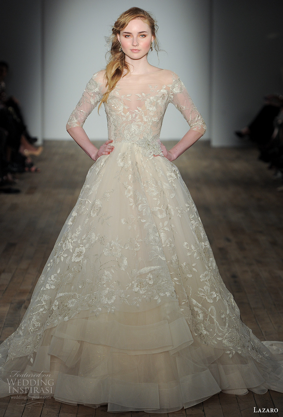 lazaro fall 2017 bridal off the shoulder illusion straight across neck full embellishment champagne color off white princess romantic a line wedding dress chapel train (05) mv lazaro fall 2017 bridal off the shoulder illusion straight across neck full embellishment champagne color off white princess romantic a line wedding dress chapel train (05) mv