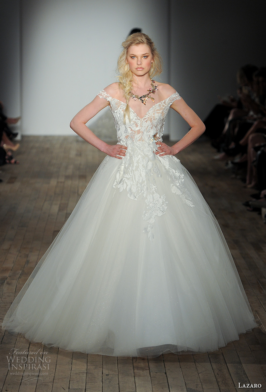lazaro fall 2017 bridal off the shoulder v neck heavily embellished bodice tulle skirt princess ball gown wedding dress pocket open v back chapel train (07) mv lazaro fall 2017 bridal off the shoulder v neck heavily embellished bodice tulle skirt princess ball gown wedding dress pocket open v back chapel train (07) mv
