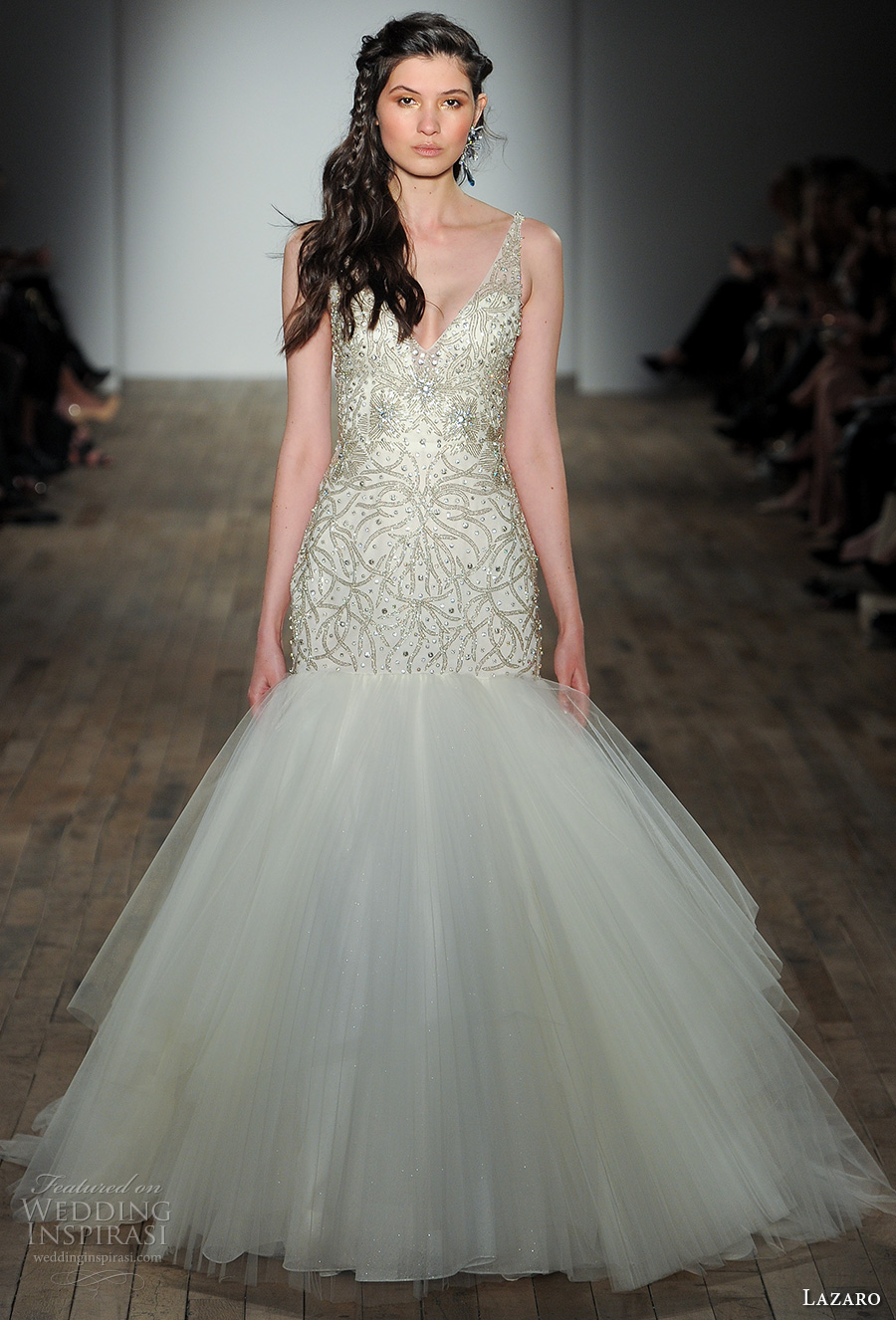 lazaro fall 2017 bridal sleeveless strap v neck heavily embellished bodice beaded tulle skirt elegant glamorous mermaid wedding dress keyhole back chapel train (04) mv lazaro fall 2017 bridal sleeveless strap v neck heavily embellished bodice beaded tulle skirt elegant glamorous mermaid wedding dress keyhole back chapel train (04) mv