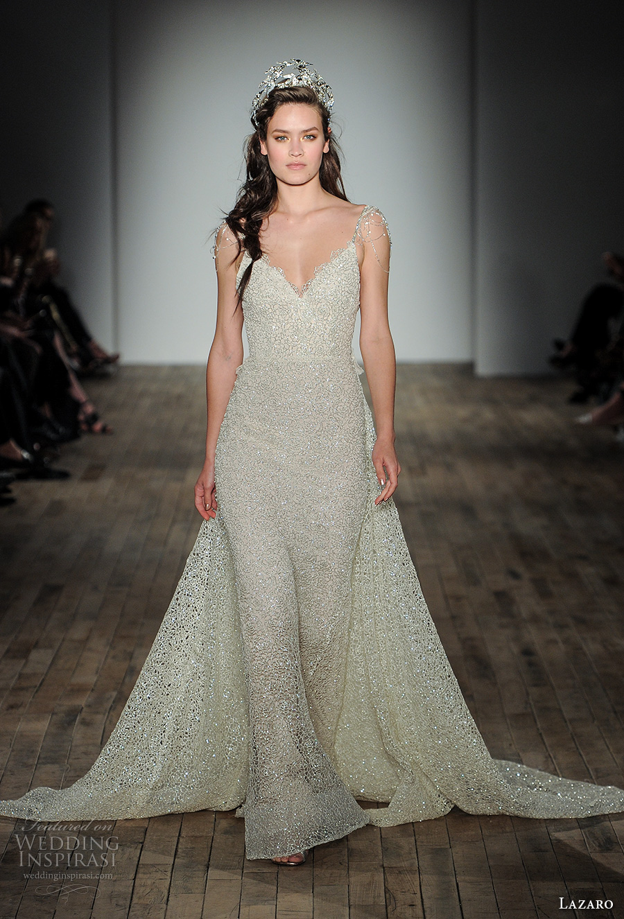 lazaro fall 2017 bridal spagetti strap deep sweetheart neckline glitter bodice elegant glamorous sheath wedding dress a line overskirt open back chapel train (17) mv lazaro fall 2017 bridal spagetti strap deep sweetheart neckline glitter bodice elegant glamorous sheath wedding dress a line overskirt open back chapel train (17) mv