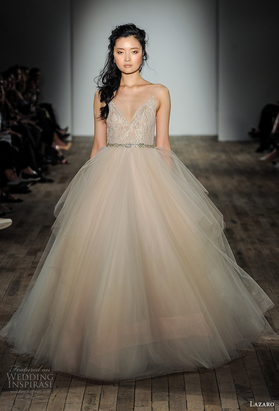 lazaro fall 2017 bridal spagetti strap v neck heavily embellished bodice tulle skirt champagne color romantic ball gown a line wedding dress open v back chapel train (14) mv lazaro fall 2017 bridal spagetti strap v neck heavily embellished bodice tulle skirt champagne color romantic ball gown a line wedding dress open v back chapel train (14) mv