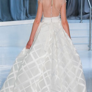 peter langner spring 2018 bridal cap sleeves jewel neck geomatric pattern romantic ball gown wedding dress sheer back chapel train (11) bv